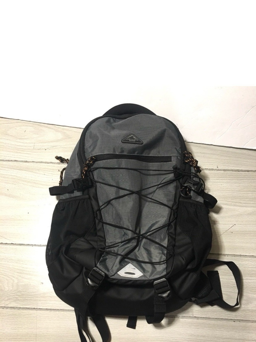 Highland Outdoor Hiking Camping Backpack Daypack Black Gray Bungee Cord Pockets